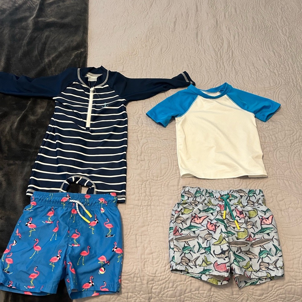 Cat & Jack Kids Swim Trunks Set - Flamingo and Shark Print 18 M Gentle Used